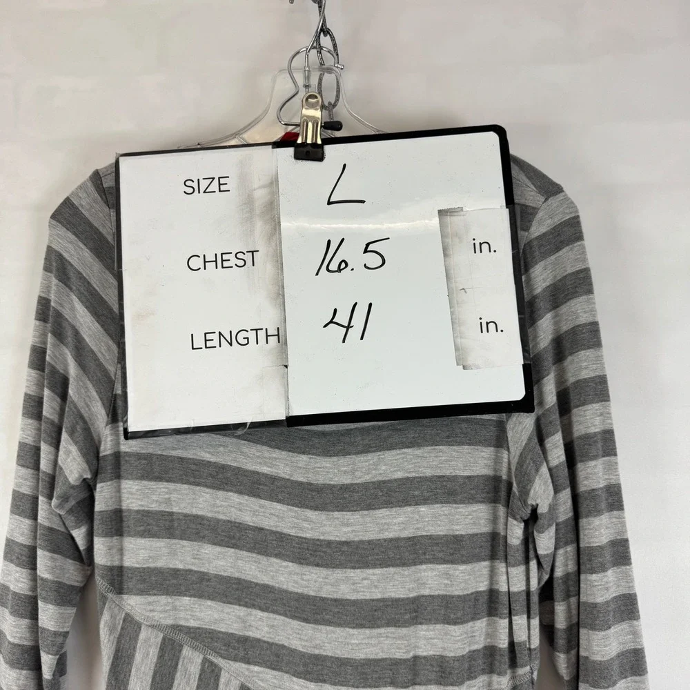 Athleta Gray Stripe Long Sleeve‎ Dress Twist Front Midi Women's Large